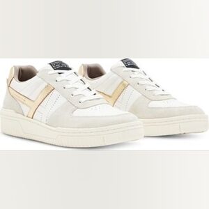 All Saints White and Gold Suede Sneakers